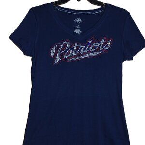 Patriots rhinestone bling navy Vneck short sleeve shirt XS S M L XL…